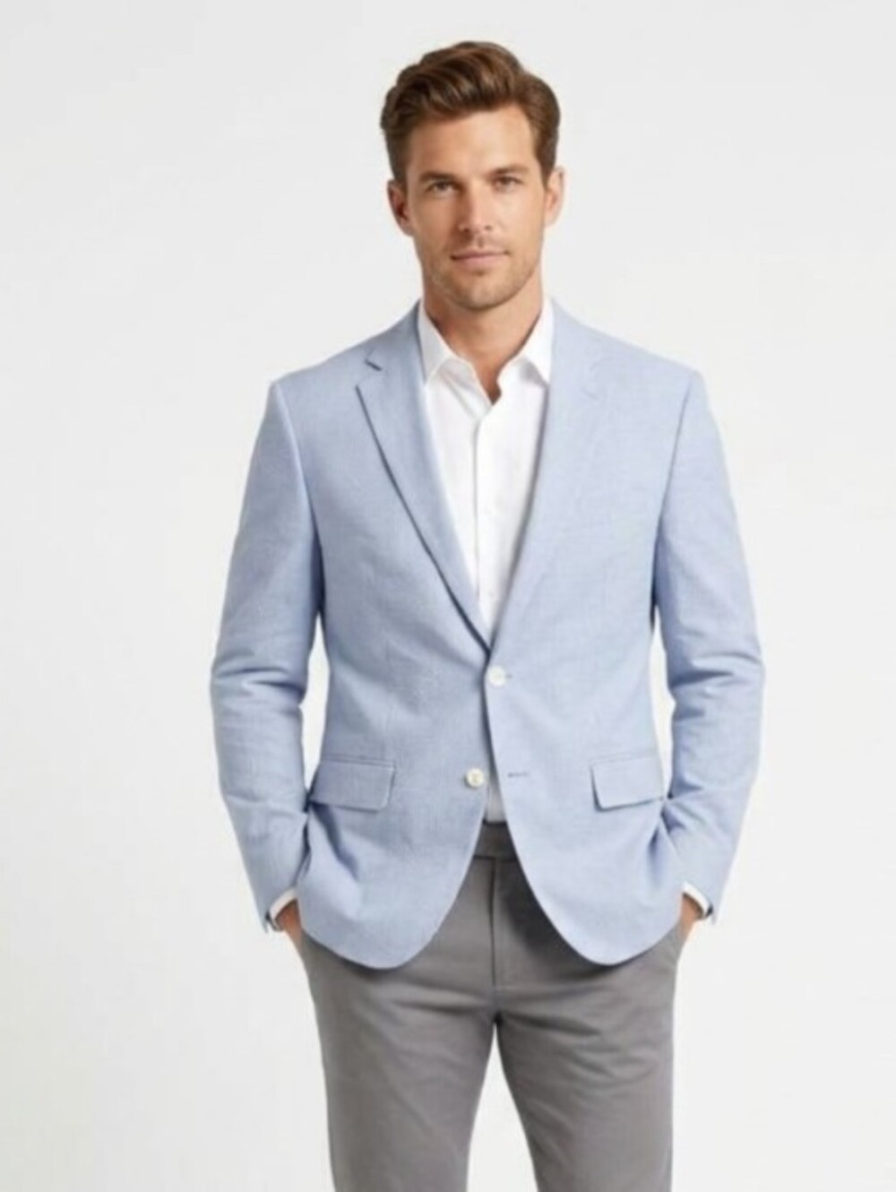 Lauren Ralph Lauren 100% Linen Blue blazer Sz 40S Preppy Derby Garden Party Offi